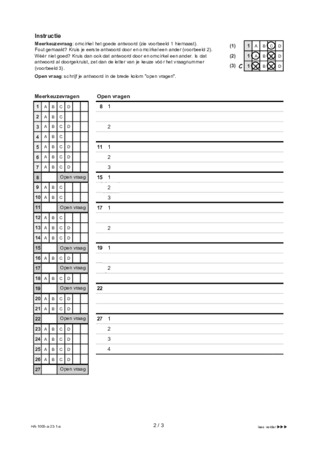 Antwoordblad examen HAVO Spaans 2023, tijdvak 1. Pagina 2