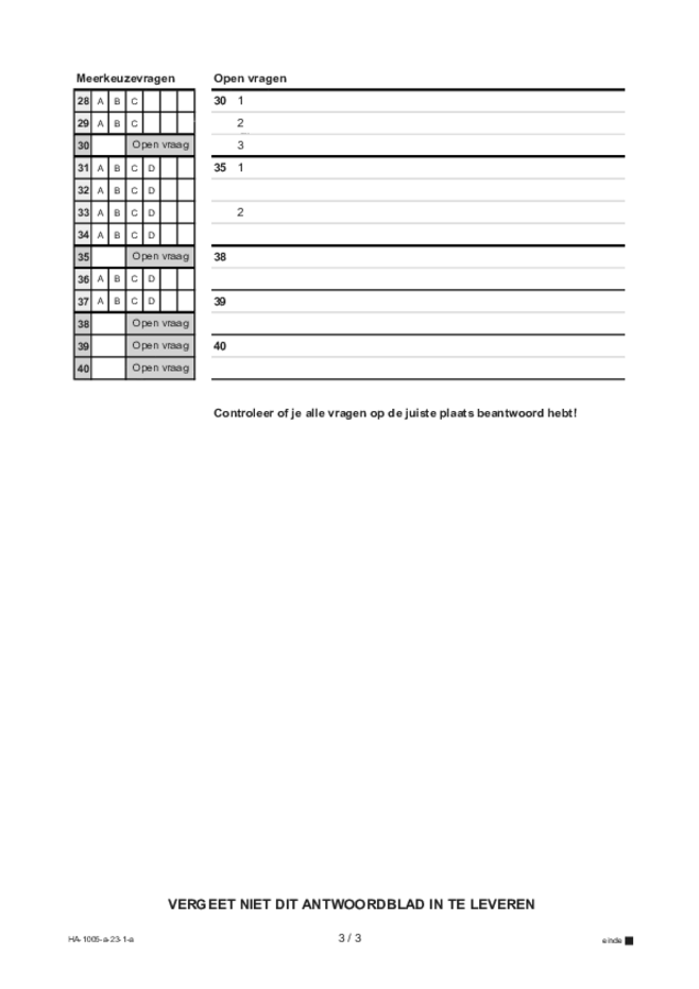 Antwoordblad examen HAVO Spaans 2023, tijdvak 1. Pagina 3