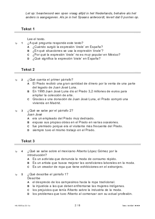 Opgaven examen HAVO Spaans 2023, tijdvak 1. Pagina 2