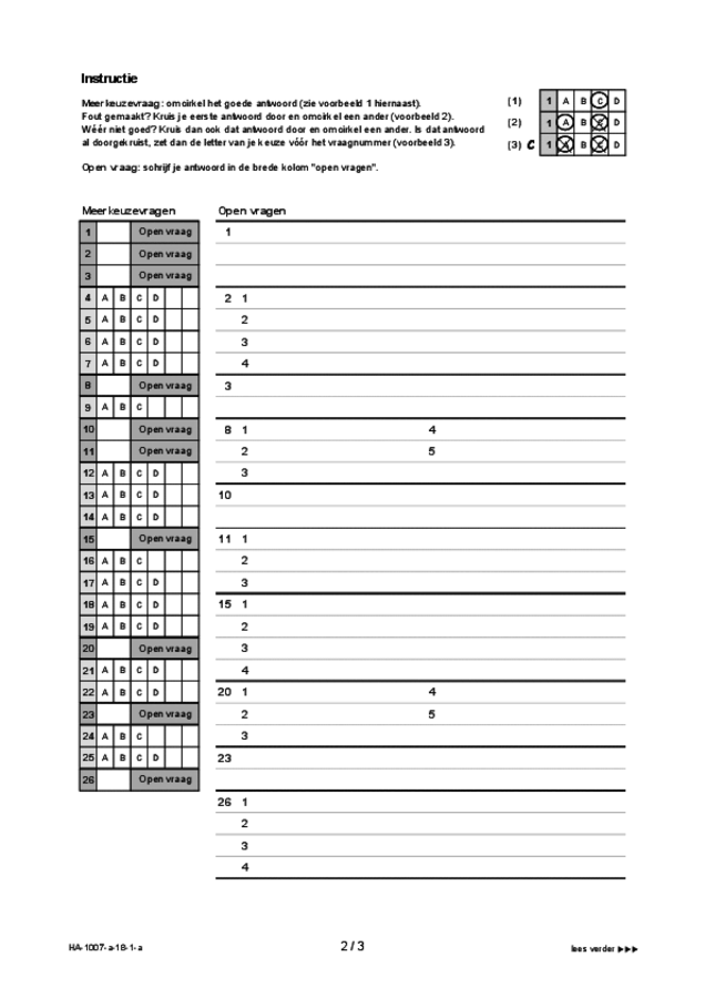 Antwoordblad examen HAVO Russisch 2018, tijdvak 1. Pagina 2