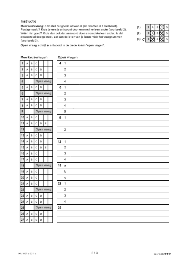 Antwoordblad examen HAVO Russisch 2022, tijdvak 1. Pagina 2