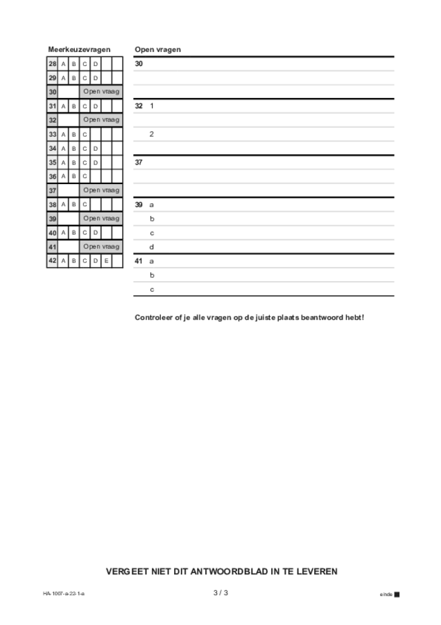 Antwoordblad examen HAVO Russisch 2022, tijdvak 1. Pagina 3