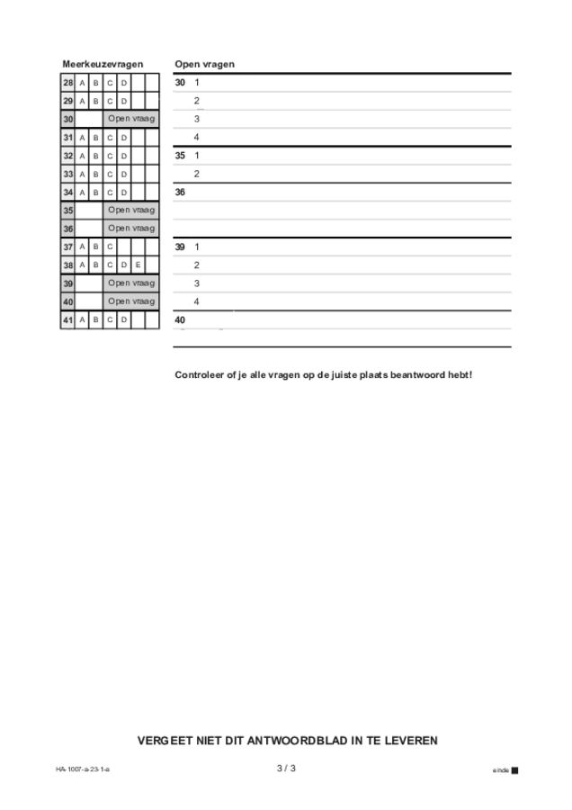 Antwoordblad examen HAVO Russisch 2023, tijdvak 1. Pagina 3