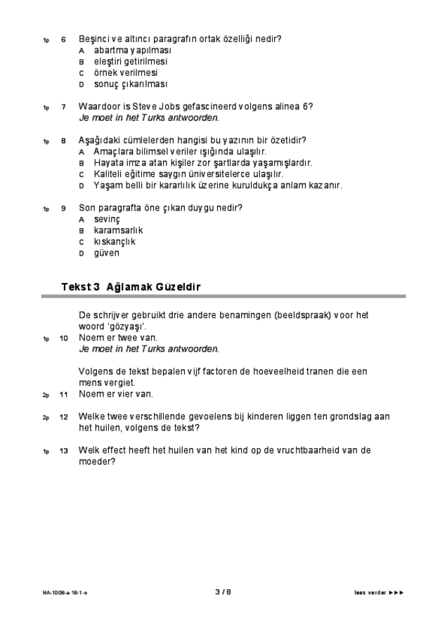 Opgaven examen HAVO Turks 2018, tijdvak 1. Pagina 3