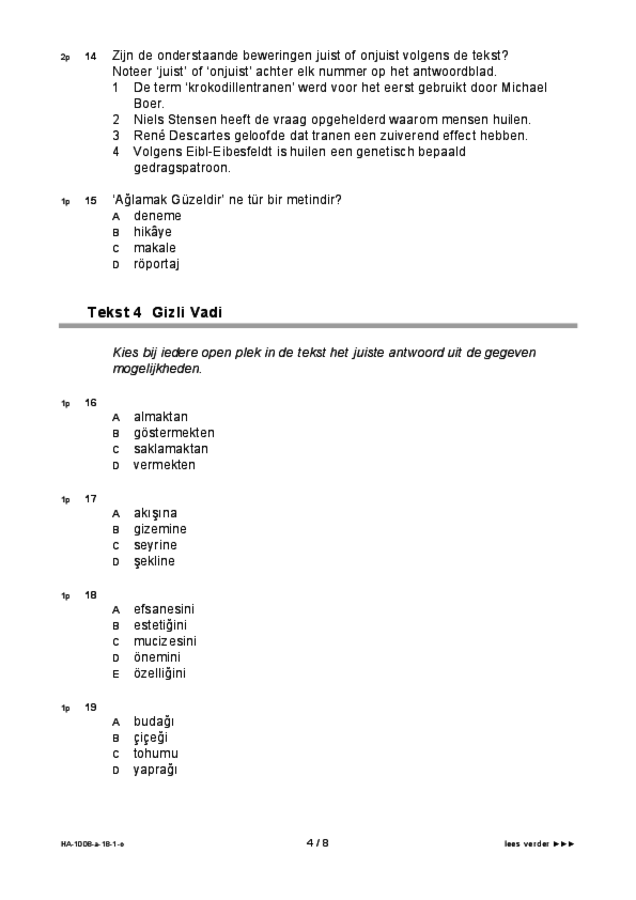 Opgaven examen HAVO Turks 2018, tijdvak 1. Pagina 4