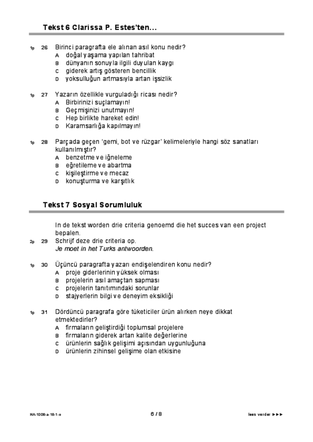 Opgaven examen HAVO Turks 2018, tijdvak 1. Pagina 6