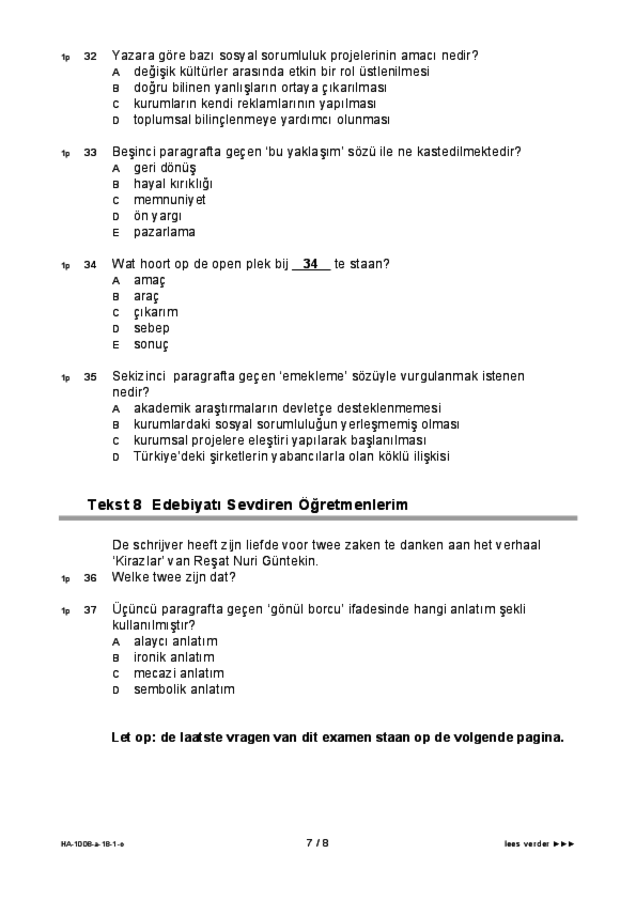 Opgaven examen HAVO Turks 2018, tijdvak 1. Pagina 7