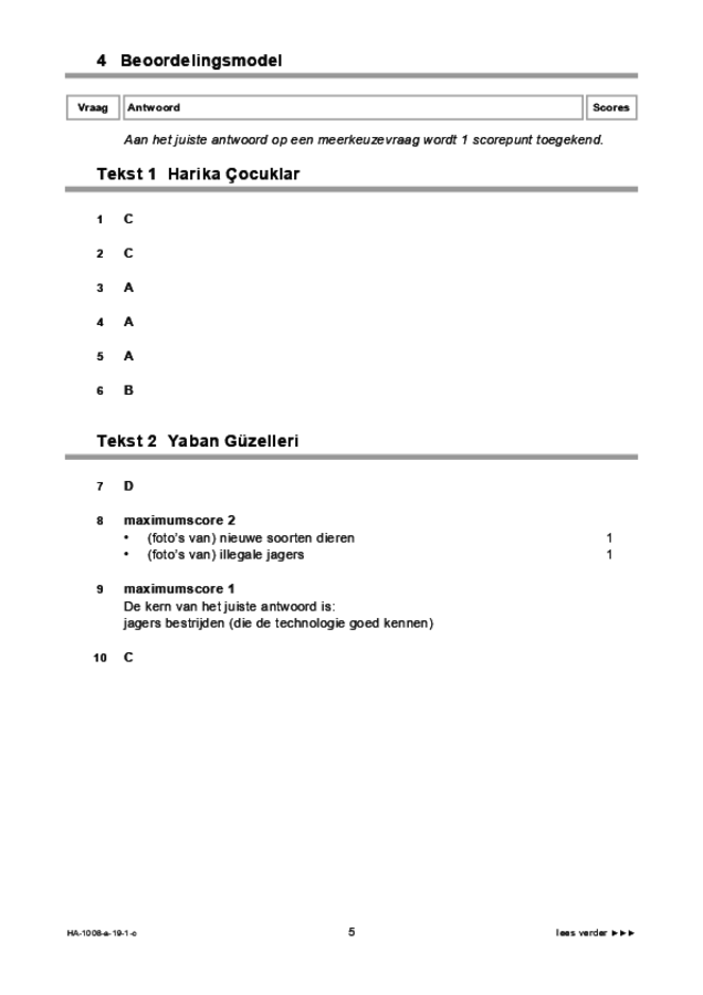 Correctievoorschrift examen HAVO Turks 2019, tijdvak 1. Pagina 5