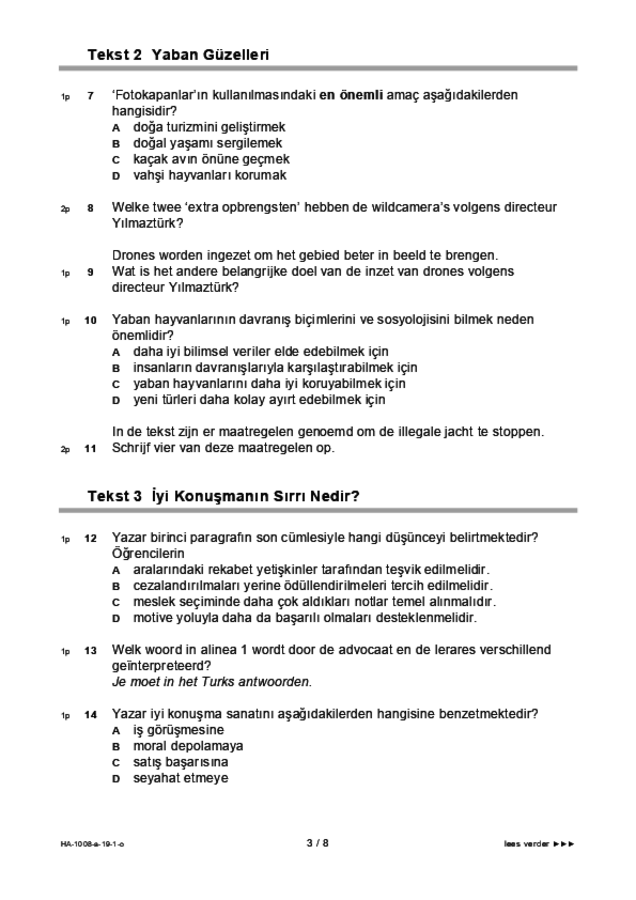Opgaven examen HAVO Turks 2019, tijdvak 1. Pagina 3