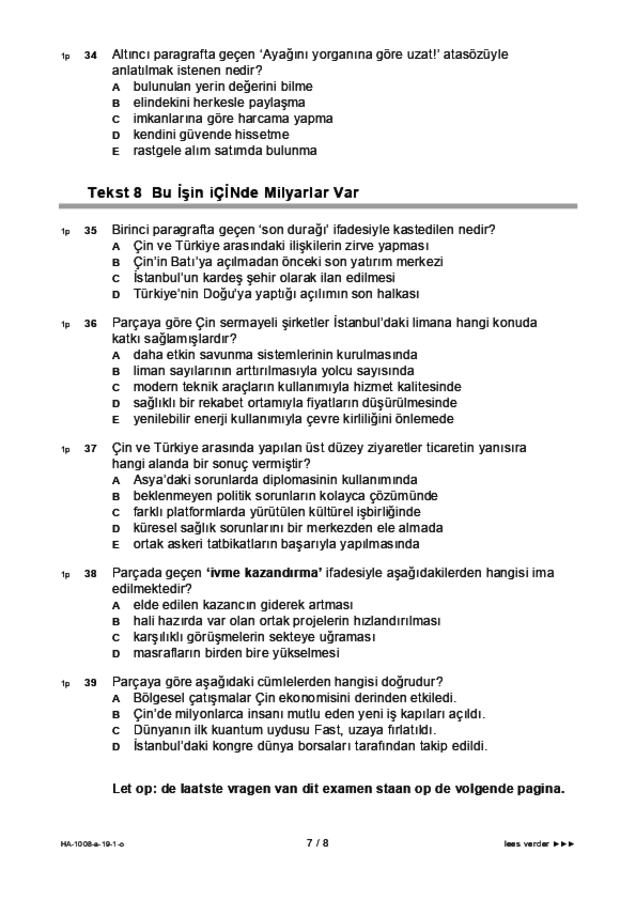 Opgaven examen HAVO Turks 2019, tijdvak 1. Pagina 7