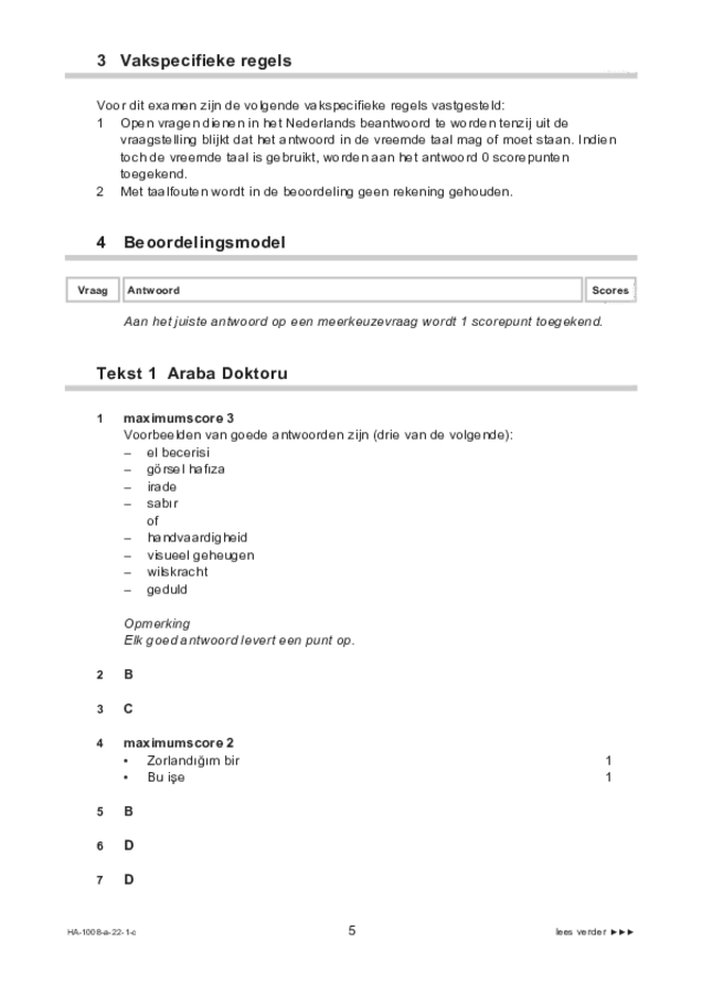 Correctievoorschrift examen HAVO Turks 2022, tijdvak 1. Pagina 5