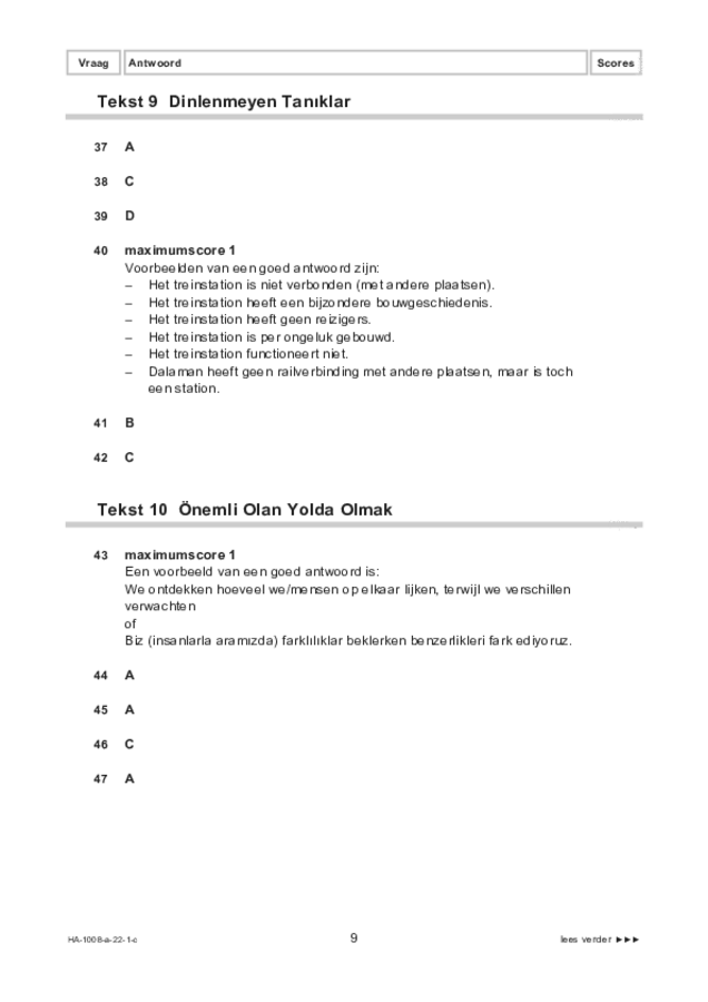 Correctievoorschrift examen HAVO Turks 2022, tijdvak 1. Pagina 9