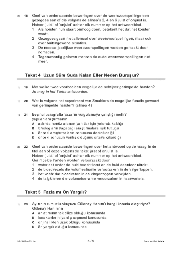 Opgaven examen HAVO Turks 2022, tijdvak 1. Pagina 5