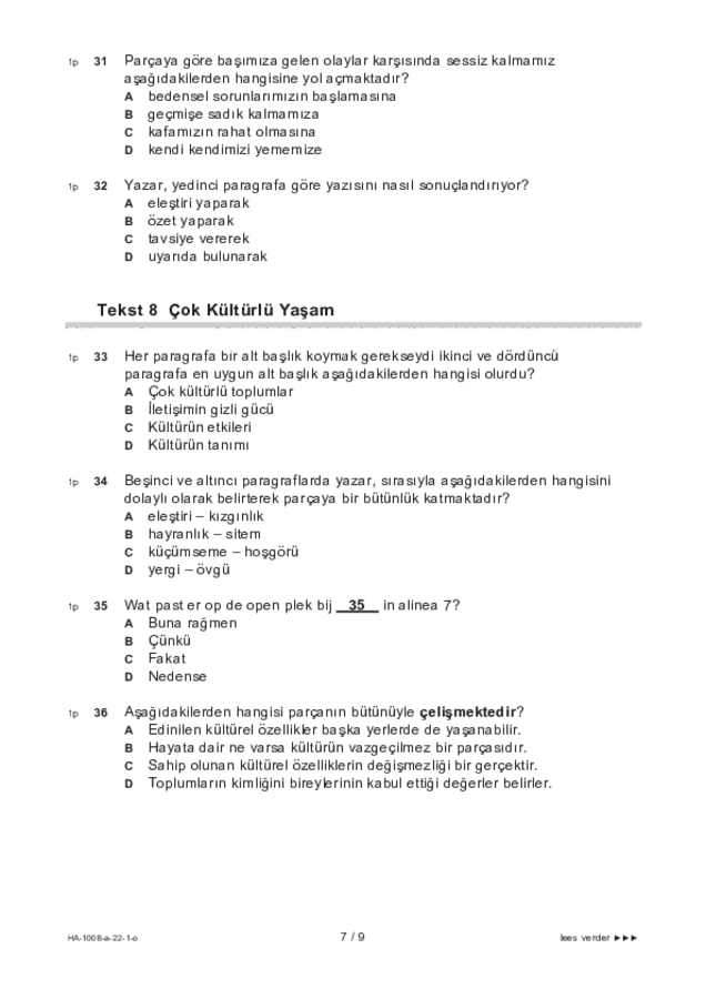 Opgaven examen HAVO Turks 2022, tijdvak 1. Pagina 7