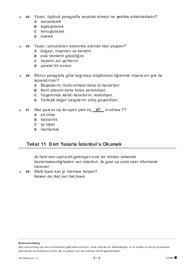 Opgaven examen HAVO Turks 2022, tijdvak 1. Pagina 9