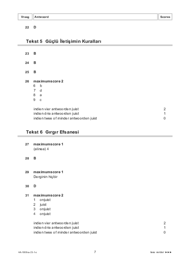 Correctievoorschrift examen HAVO Turks 2023, tijdvak 1. Pagina 7