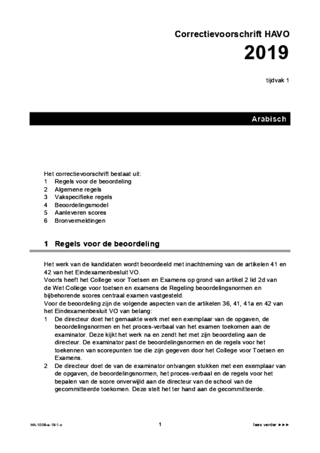 Correctievoorschrift examen HAVO Arabisch 2019, tijdvak 1. Pagina 1