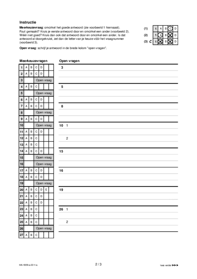 Antwoordblad examen HAVO Arabisch 2022, tijdvak 1. Pagina 2