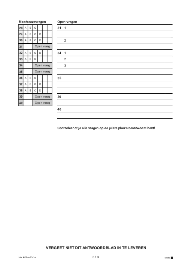 Antwoordblad examen HAVO Arabisch 2023, tijdvak 1. Pagina 3