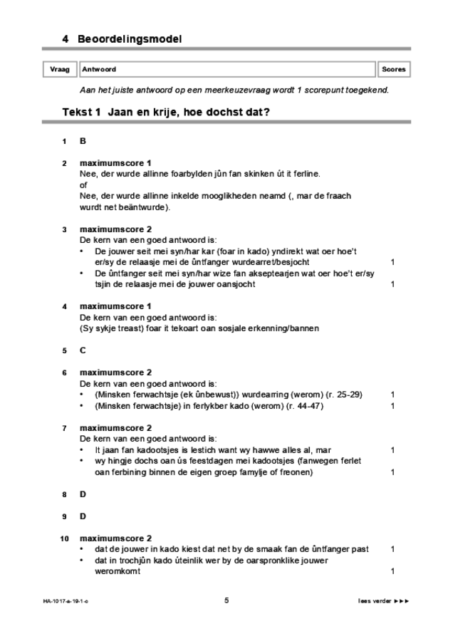 Correctievoorschrift examen HAVO Fries 2019, tijdvak 1. Pagina 5