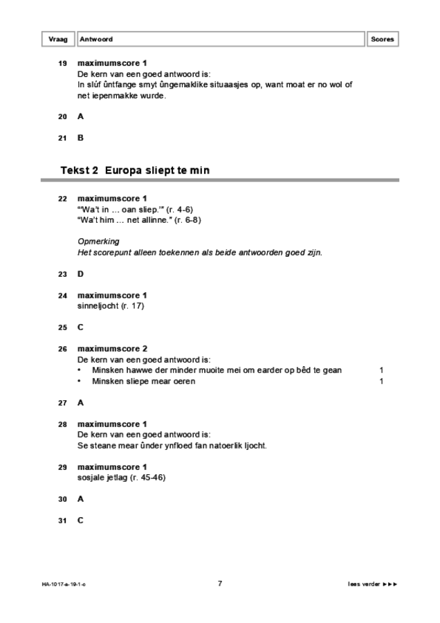 Correctievoorschrift examen HAVO Fries 2019, tijdvak 1. Pagina 7