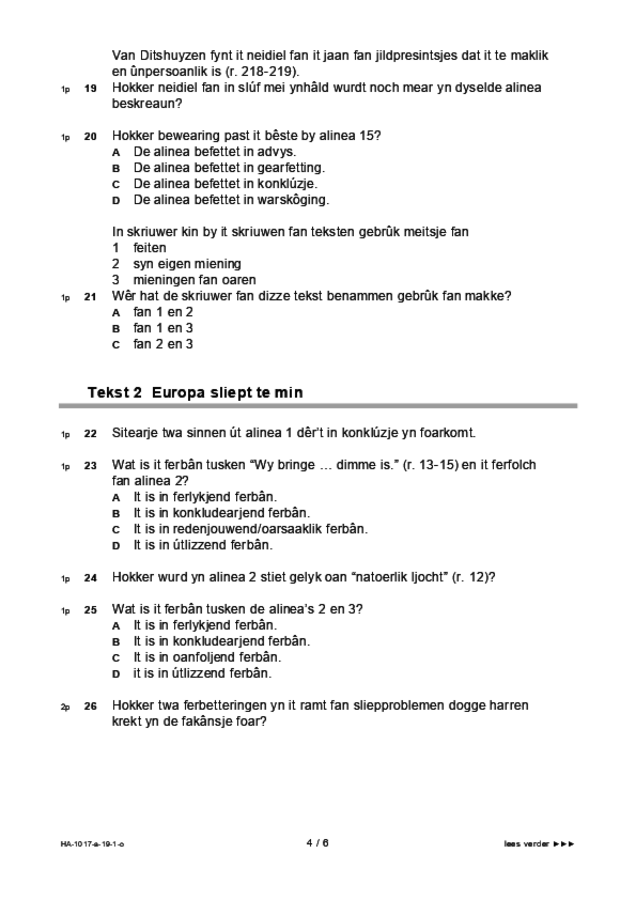 Opgaven examen HAVO Fries 2019, tijdvak 1. Pagina 4