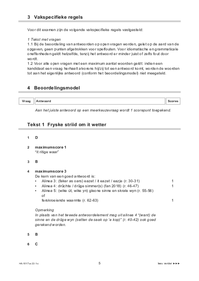 Correctievoorschrift examen HAVO Fries 2022, tijdvak 1. Pagina 5