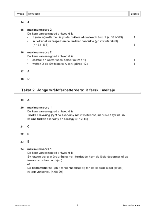 Correctievoorschrift examen HAVO Fries 2022, tijdvak 1. Pagina 7