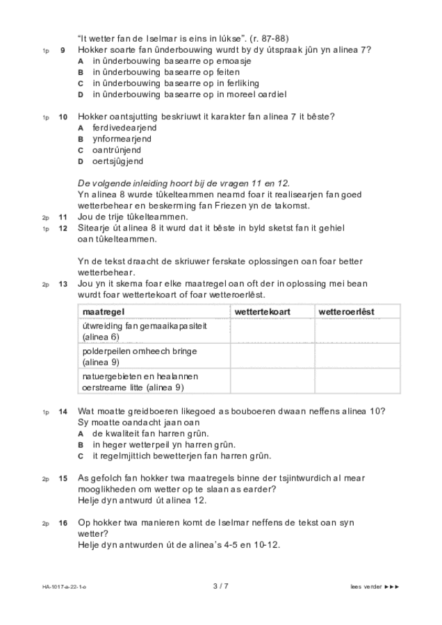 Opgaven examen HAVO Fries 2022, tijdvak 1. Pagina 3