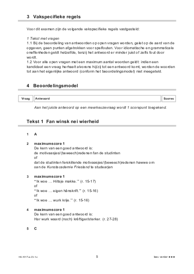 Correctievoorschrift examen HAVO Fries 2023, tijdvak 1. Pagina 5