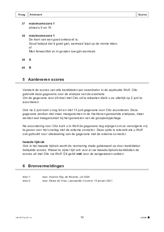 Correctievoorschrift examen HAVO Fries 2023, tijdvak 1. Pagina 10