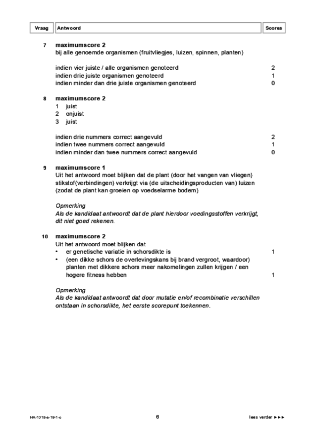 Correctievoorschrift examen HAVO biologie 2019, tijdvak 1. Pagina 6