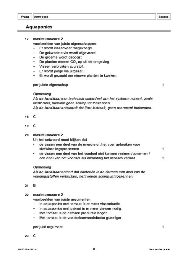 Correctievoorschrift examen HAVO biologie 2019, tijdvak 1. Pagina 8