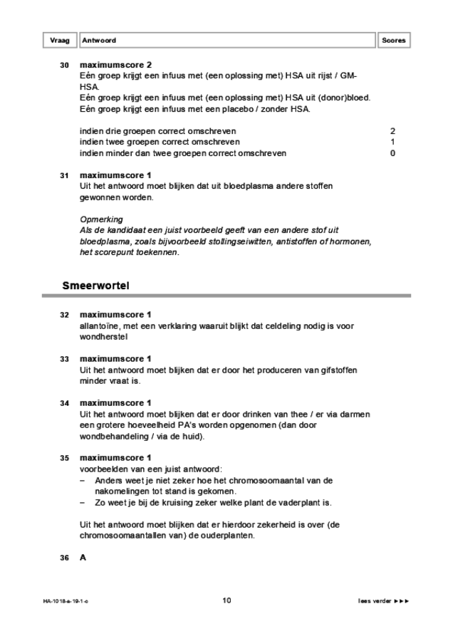 Correctievoorschrift examen HAVO biologie 2019, tijdvak 1. Pagina 10