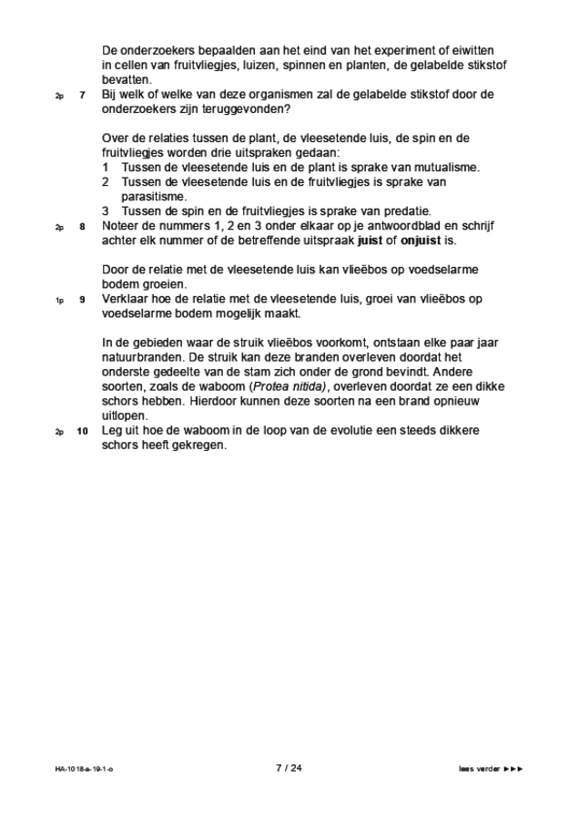 Opgaven examen HAVO biologie 2019, tijdvak 1. Pagina 7