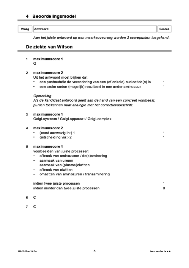 Correctievoorschrift examen HAVO biologie 2019, tijdvak 2. Pagina 5