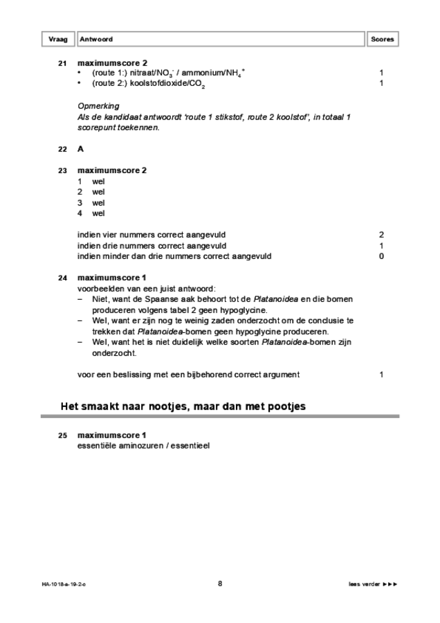 Correctievoorschrift examen HAVO biologie 2019, tijdvak 2. Pagina 8