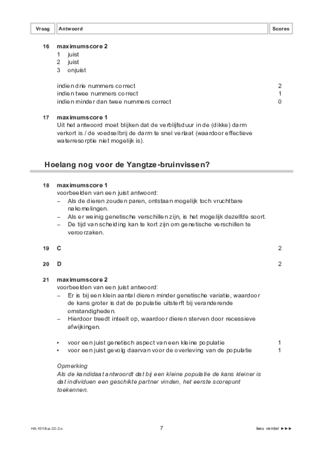 Correctievoorschrift examen HAVO biologie 2022, tijdvak 2. Pagina 7