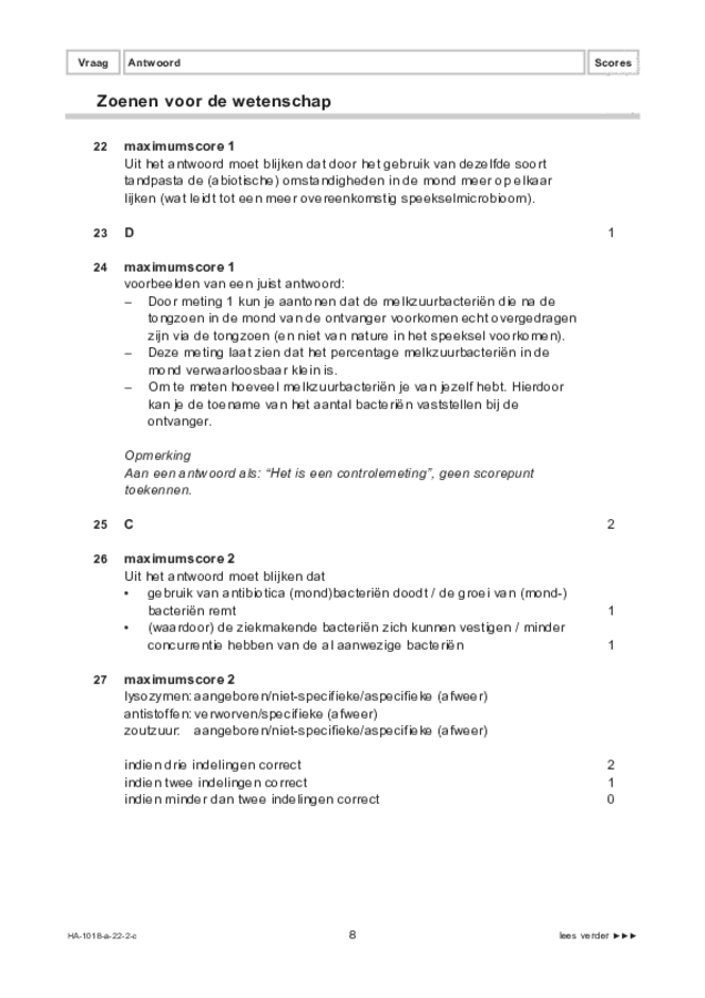 Correctievoorschrift examen HAVO biologie 2022, tijdvak 2. Pagina 8