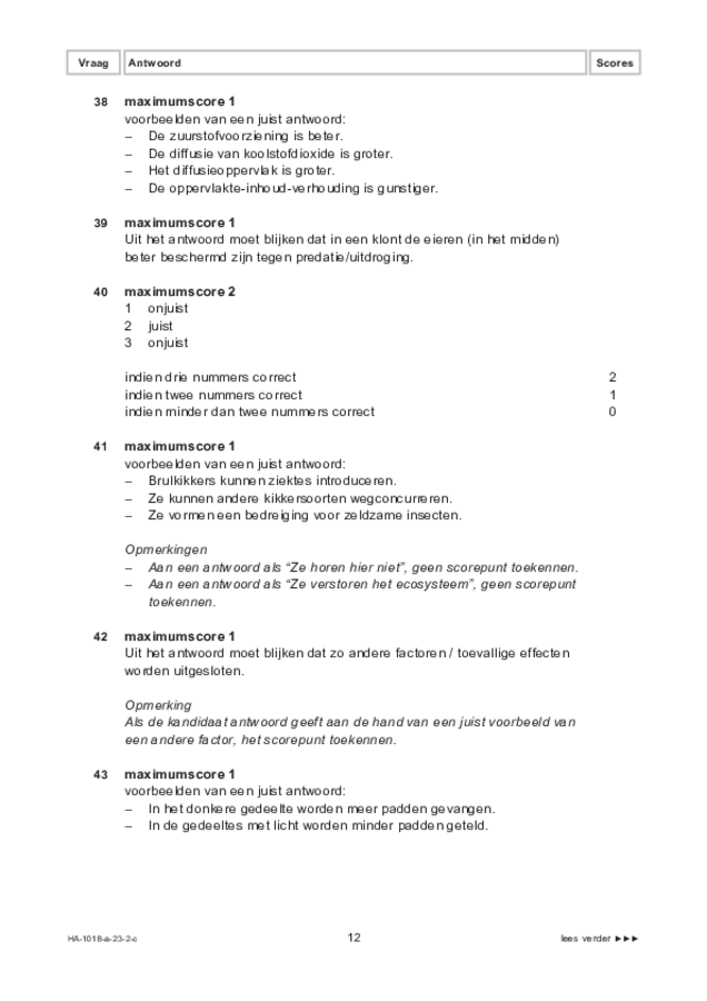 Correctievoorschrift examen HAVO biologie 2023, tijdvak 2. Pagina 12