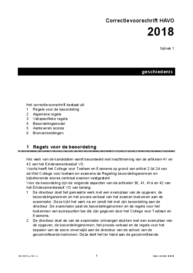 Correctievoorschrift examen HAVO geschiedenis 2018, tijdvak 1. Pagina 1