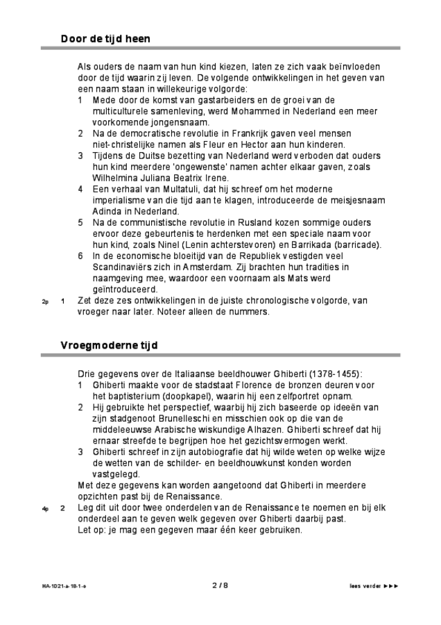 Opgaven examen HAVO geschiedenis 2018, tijdvak 1. Pagina 2