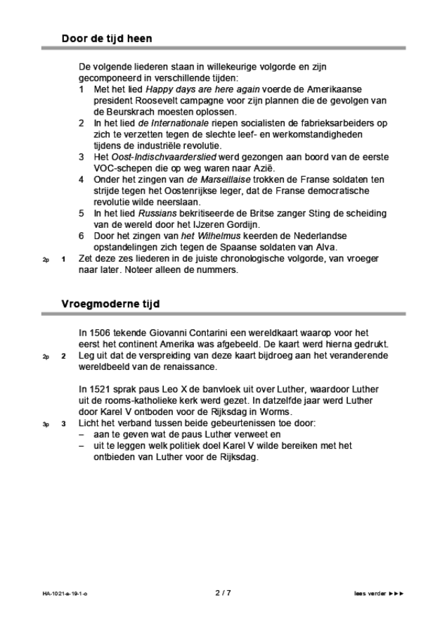 Opgaven examen HAVO geschiedenis 2019, tijdvak 1. Pagina 2