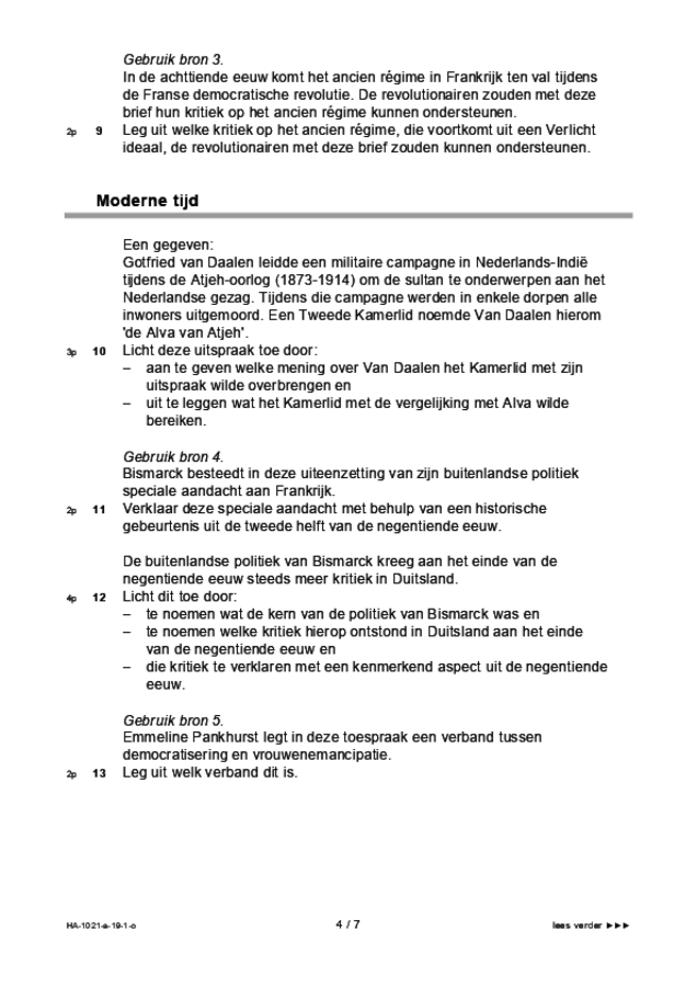 Opgaven examen HAVO geschiedenis 2019, tijdvak 1. Pagina 4