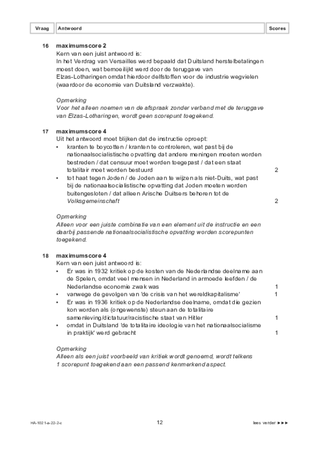 Correctievoorschrift examen HAVO geschiedenis 2022, tijdvak 2. Pagina 12