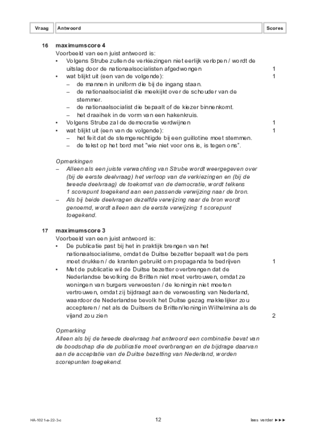 Correctievoorschrift examen HAVO geschiedenis 2022, tijdvak 3. Pagina 12