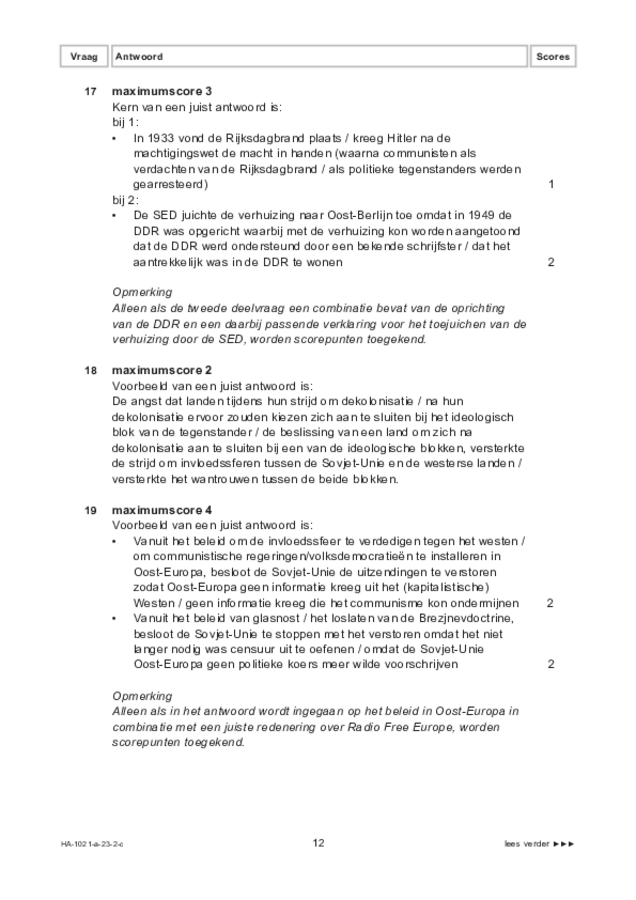 Correctievoorschrift examen HAVO geschiedenis 2023, tijdvak 2. Pagina 12