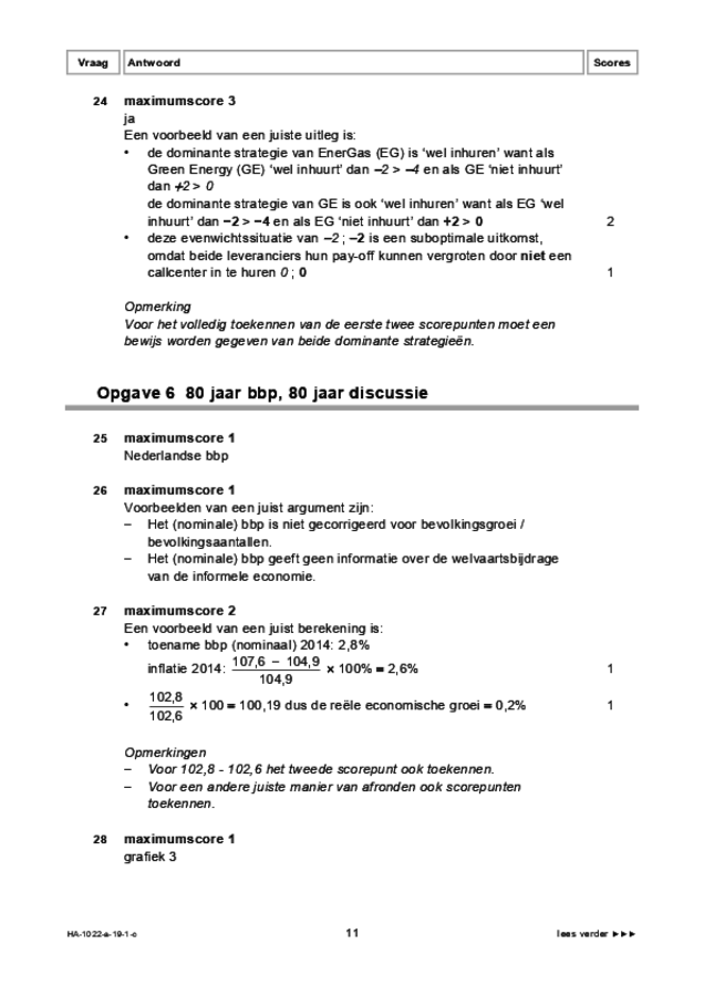 Correctievoorschrift examen HAVO economie 2019, tijdvak 1. Pagina 11