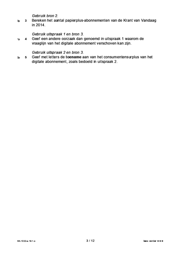 Opgaven examen HAVO economie 2019, tijdvak 1. Pagina 3