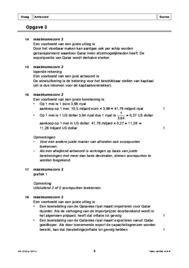 Correctievoorschrift examen HAVO economie 2019, tijdvak 2. Pagina 8